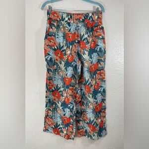 C&C California Linen Palm Leaf Tropical Printed Wide Leg Cropped Pants Women’s M